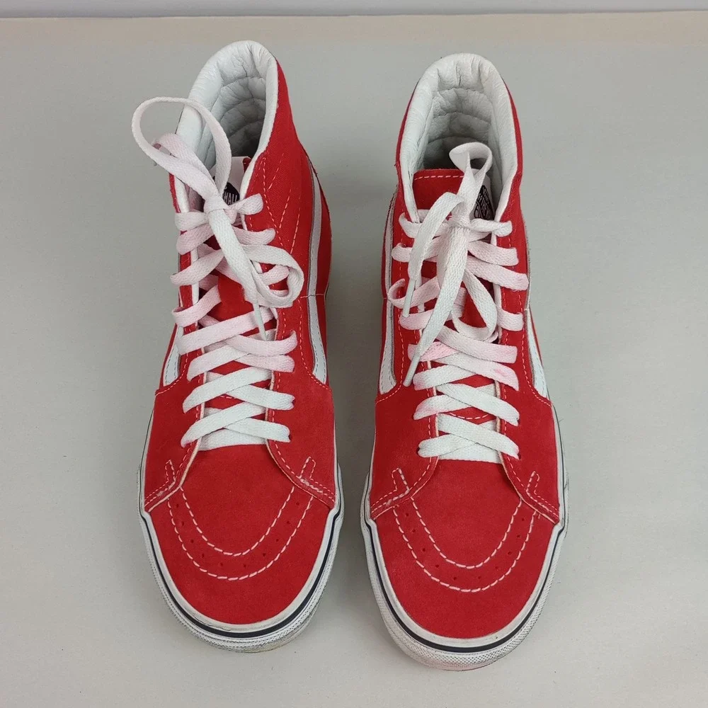 Vans Women 7.5 Red Suede Canvas High Top Skateboard Shoes Sk8-Hi